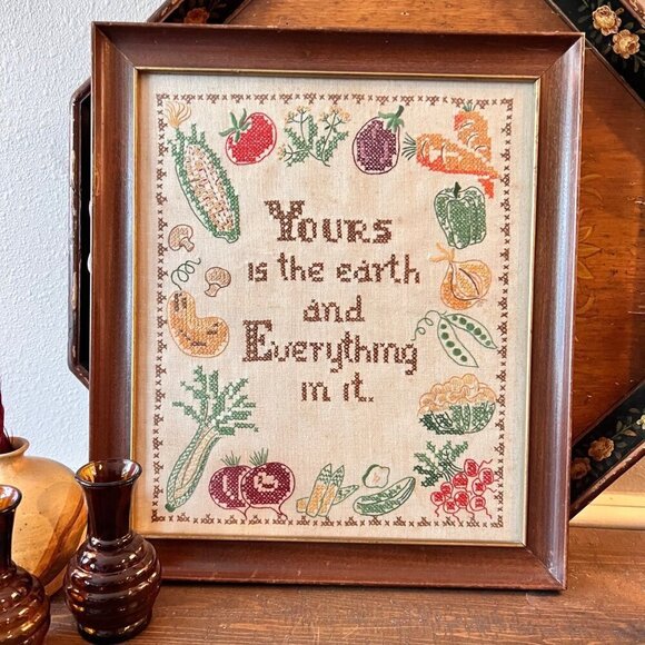 Antique Framed Needlework Art - Picture 1 of 11
